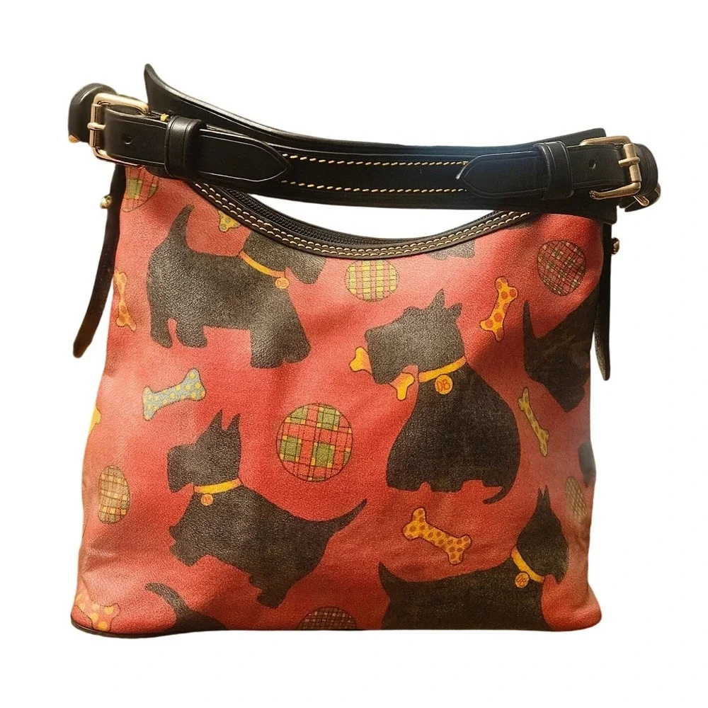 Dooney & Bourke Scottie Dog Print Red Coated Canvas Hobo‎ Shoulder Bag - Picture 3 of 11